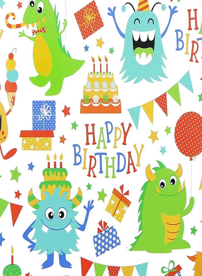 Boerni Happy Birthday Little Monsters Wrapping Paper Set of 4 Sheets Folded Flat 20x28 inches Per Sheet For Boys Kids Girls Men Women, Colorful Gift Wrap Paper For all Birthday Party Baby Shower Kindergarten Celebrating Occasions - Image 4